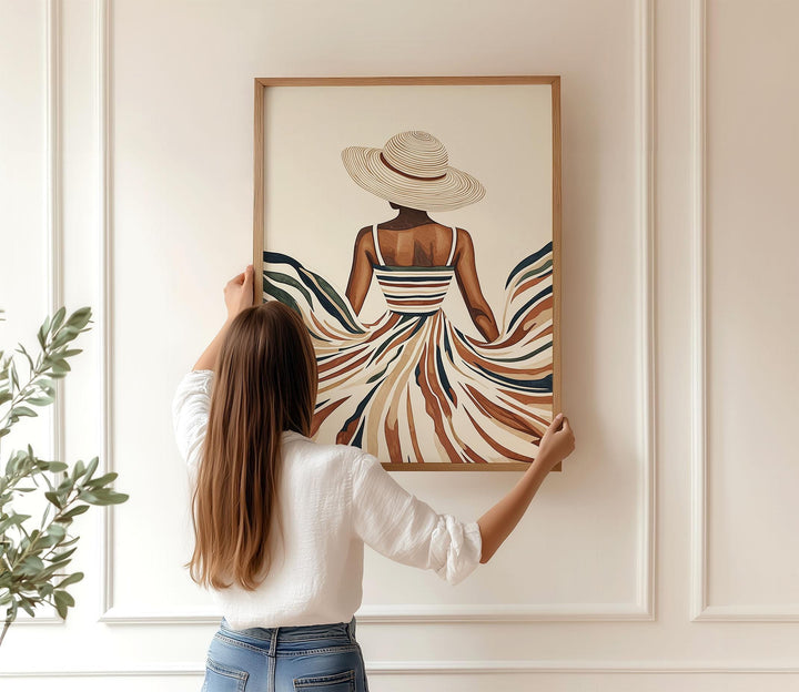Modern Boho Woman Wall Art Print, Neutral Female Fashion Silhouette, Minimalist Scandinavian Home Décor, Contemporary Line Art Poster