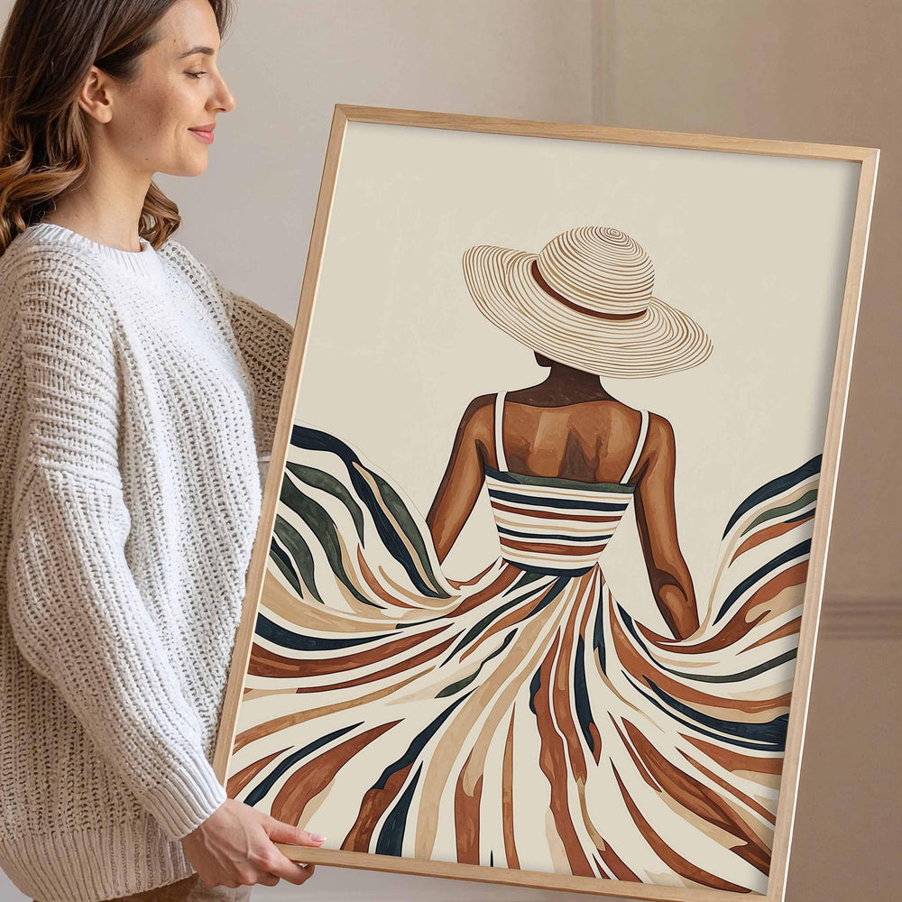 Modern Boho Woman Wall Art Print, Neutral Female Fashion Silhouette, Minimalist Scandinavian Home Décor, Contemporary Line Art Poster