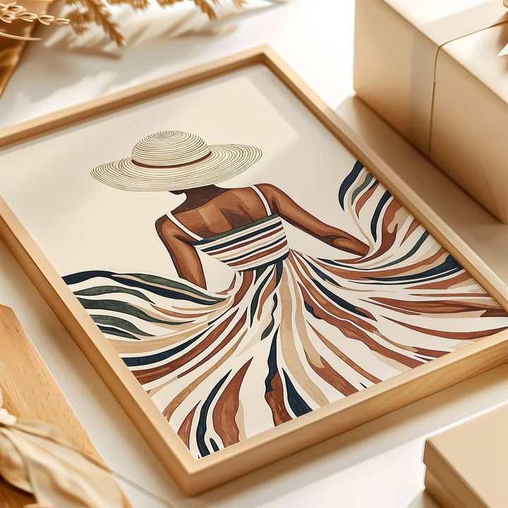 Modern Boho Woman Wall Art Print, Neutral Female Fashion Silhouette, Minimalist Scandinavian Home Décor, Contemporary Line Art Poster