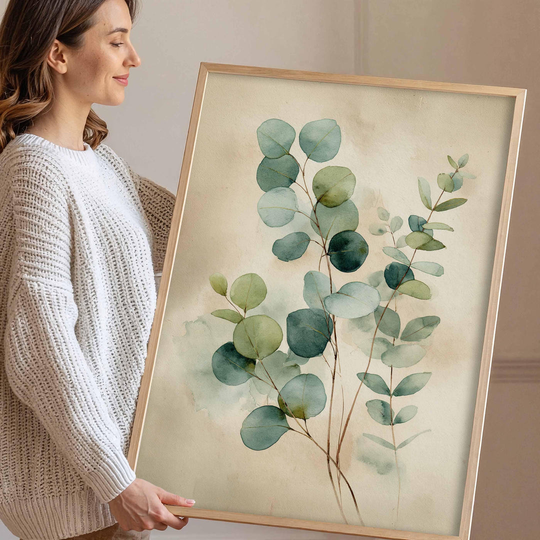 Eucalyptus Botanical Watercolour Print, Modern Neutral Wall Art, Minimalist Green Plant Illustration, Calm Contemporary Home Décor
