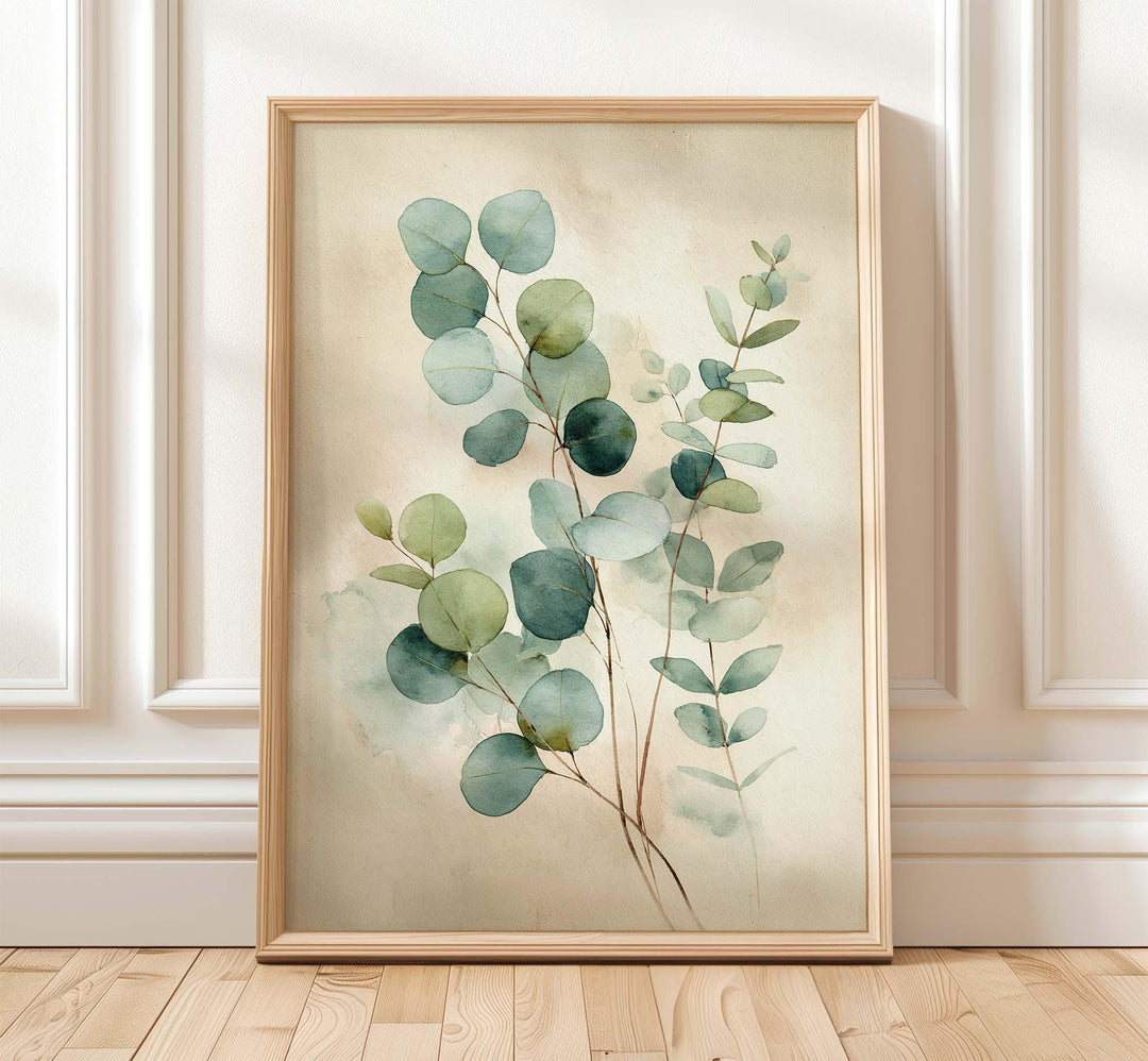 Eucalyptus Botanical Watercolour Print, Modern Neutral Wall Art, Minimalist Green Plant Illustration, Calm Contemporary Home Décor