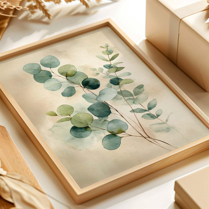 Eucalyptus Botanical Watercolour Print, Modern Neutral Wall Art, Minimalist Green Plant Illustration, Calm Contemporary Home Décor