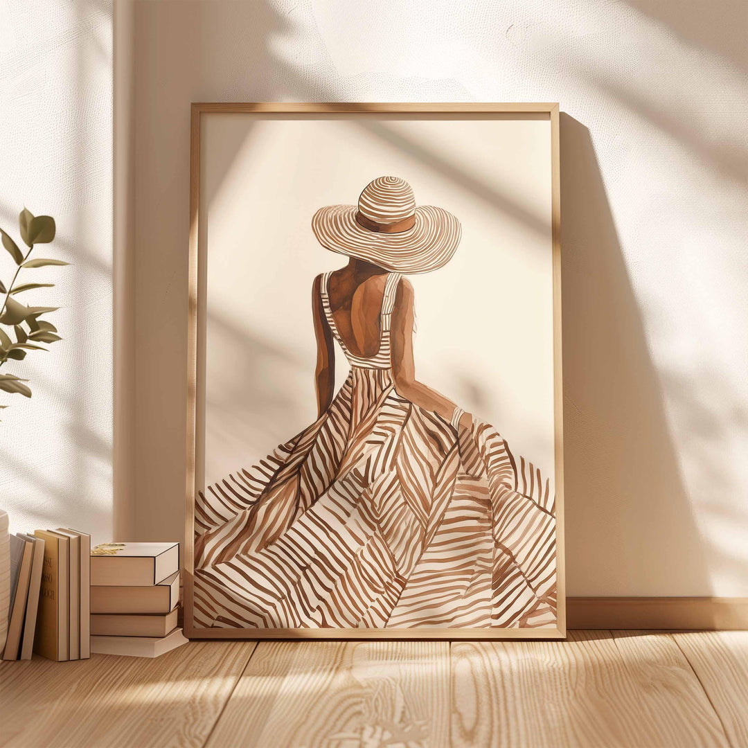 Modern Fashion Line Art Print, Contemporary Female Figure Illustration, Neutral Minimal Wall Art, Elegant Woman & Sun Hat Summer Boho Poster