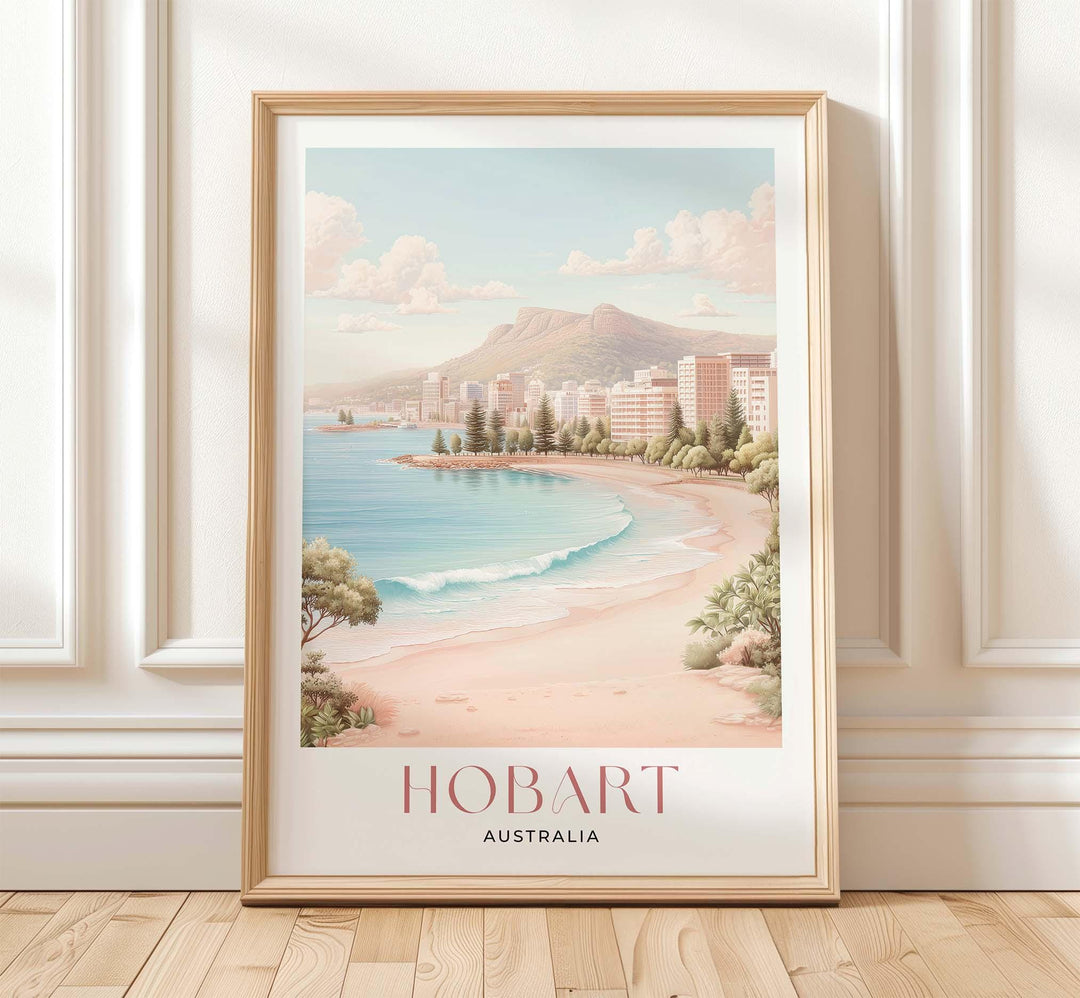 Hobart Tasmania Travel Print, Coastal Harbour Wall Art, Elegant Australian City Illustration Print, Modern Landscape Wall Hanging Home Decor