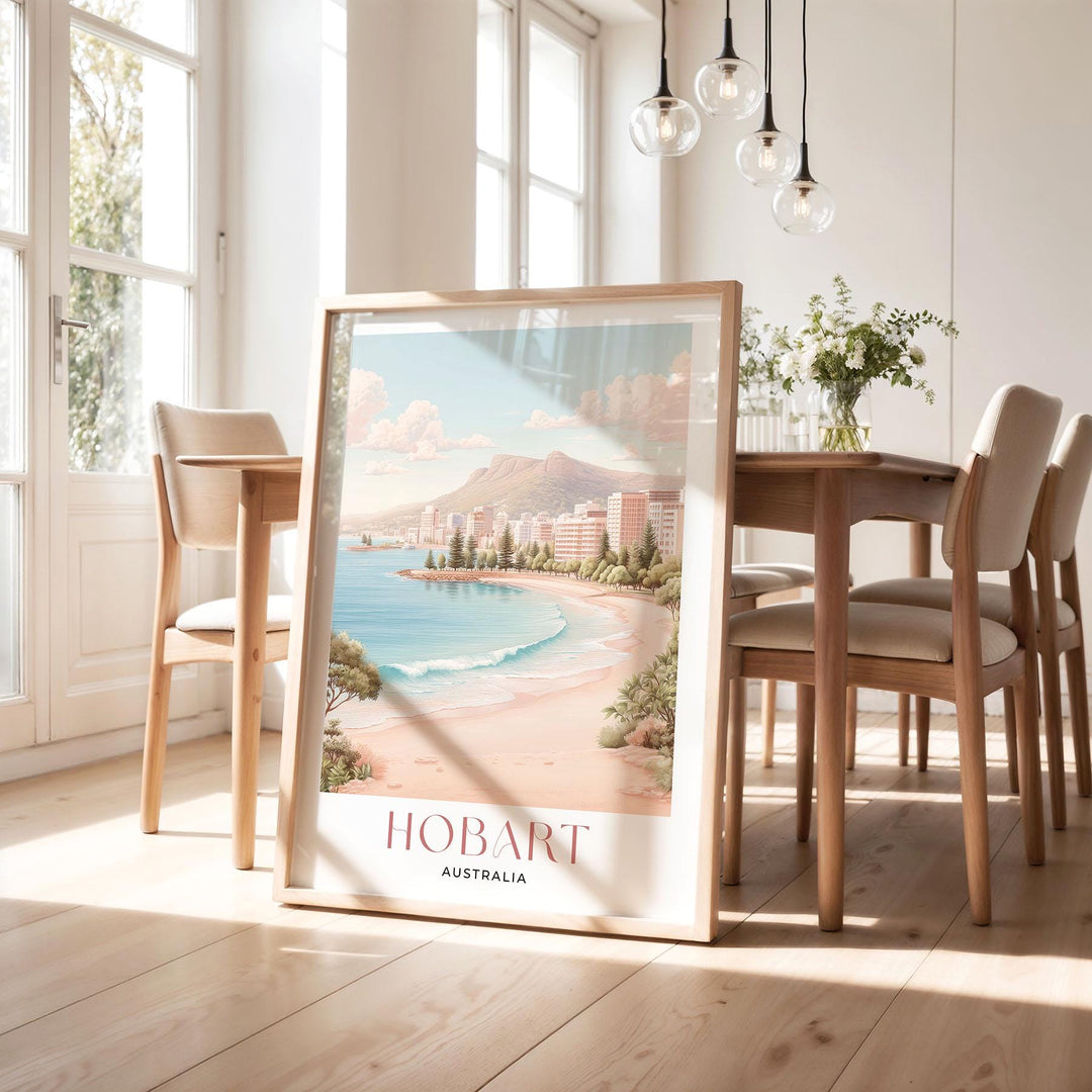 Hobart Tasmania Travel Print, Coastal Harbour Wall Art, Elegant Australian City Illustration Print, Modern Landscape Wall Hanging Home Decor