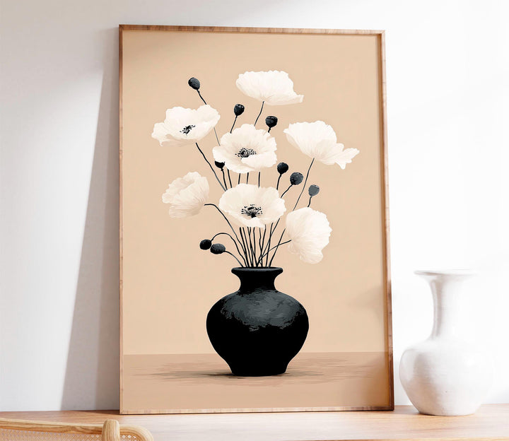 Modern Botanical Wall Art Print, Minimalist Floral Illustration, Neutral Flower Still Life, Contemporary Boho Home Décor Poster