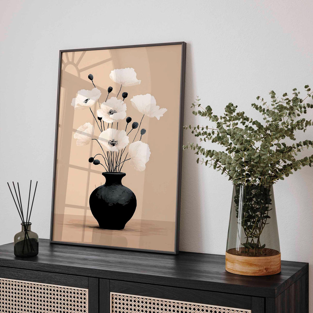 Modern Botanical Wall Art Print, Minimalist Floral Illustration, Neutral Flower Still Life, Contemporary Boho Home Décor Poster