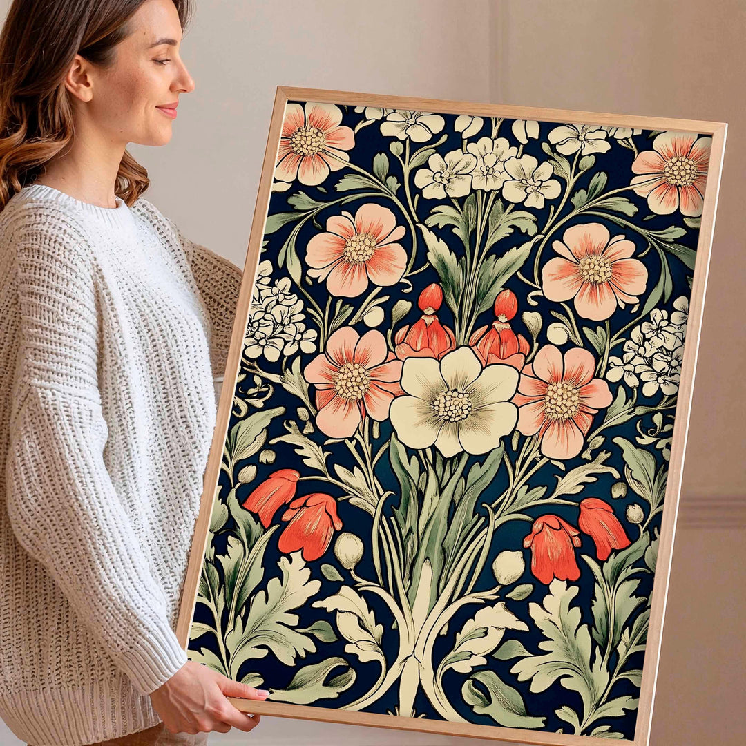 Modern Folk Floral Wall Art Print, Scandinavian Style Botanical Illustration, Decorative Floral Artwork, Contemporary Home Décor