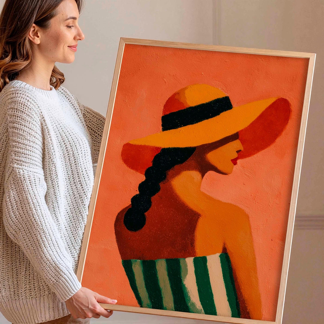 Abstract Woman Portrait, Modern Figurative Wall Art Print, Orange Neutral Minimalist Figure Art, Contemporary Home Décor Fashion Poster