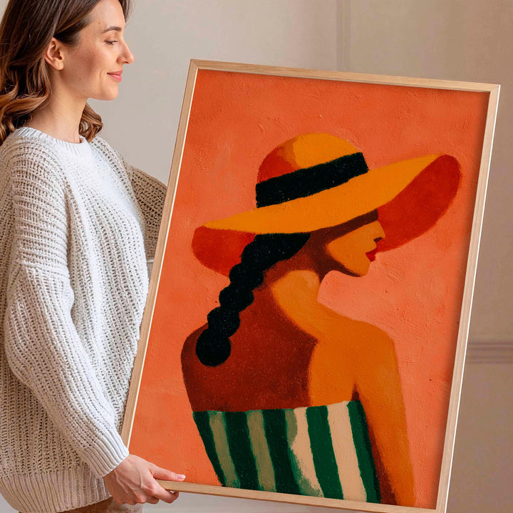 Abstract Woman Portrait, Modern Figurative Wall Art Print, Orange Neutral Minimalist Figure Art, Contemporary Home Décor Fashion Poster