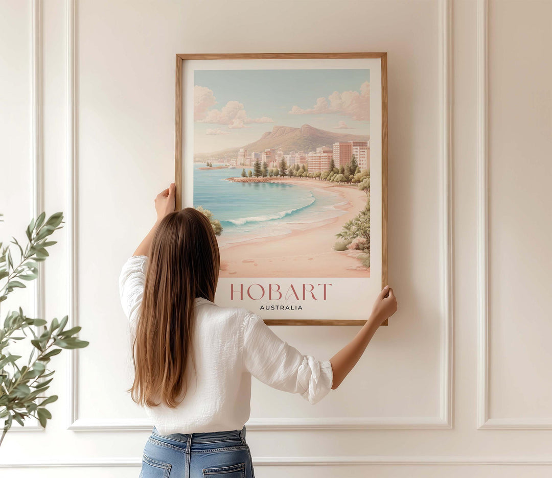 Hobart Tasmania Travel Print, Coastal Harbour Wall Art, Elegant Australian City Illustration Print, Modern Landscape Wall Hanging Home Decor