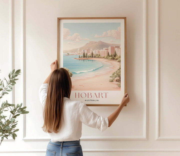 Hobart Tasmania Travel Print, Coastal Harbour Wall Art, Elegant Australian City Illustration Print, Modern Landscape Wall Hanging Home Decor