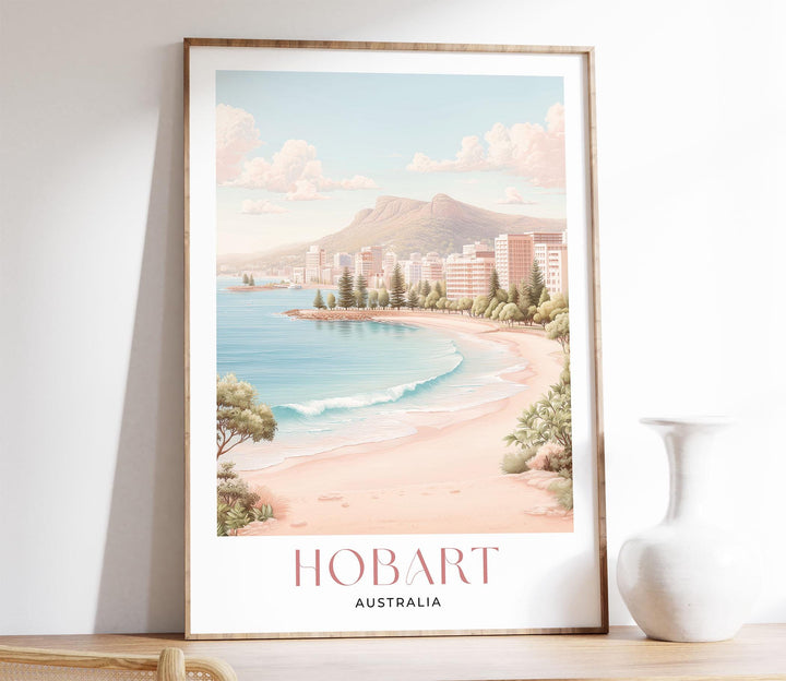 Hobart Tasmania Travel Print, Coastal Harbour Wall Art, Elegant Australian City Illustration Print, Modern Landscape Wall Hanging Home Decor