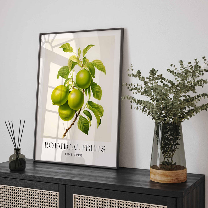 Lime Tree Vintage Botanical Print, Rustic Limes Fruit Poster, Farmhouse Kitchen Decor Retro Wall Art, Watercolour Original Art Painting