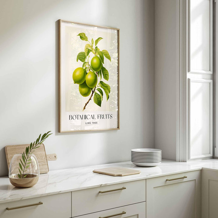 Lime Tree Vintage Botanical Print, Rustic Limes Fruit Poster, Farmhouse Kitchen Decor Retro Wall Art, Watercolour Original Art Painting