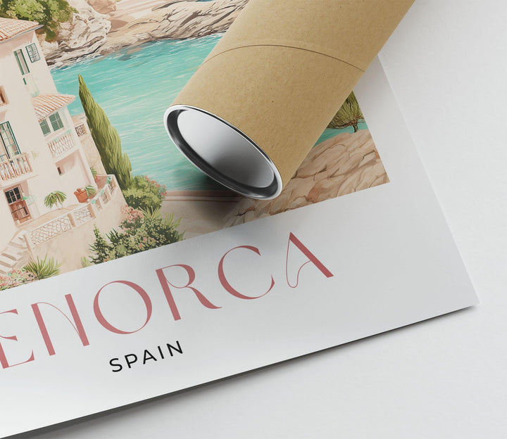 Menorca Travel Print, Mediterranean Coastal Wall Art, Lighthouse & Cove Poster, Balearic Islands Illustration, Spain Landscape Art