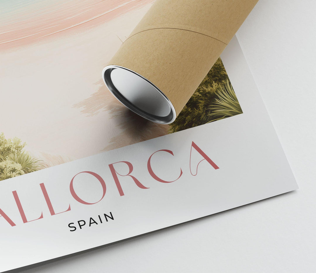 Mallorca Travel Print, Mediterranean Coastal Wall Art, Spain Landscape Poster, Island Sea Illustration, Elegant Modern Travel Art