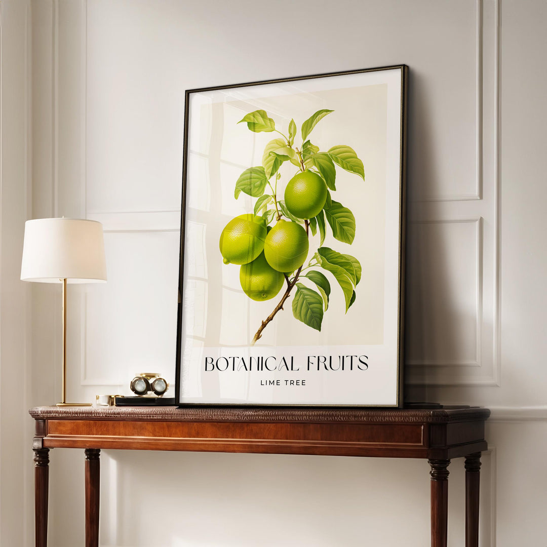 Lime Tree Vintage Botanical Print, Rustic Limes Fruit Poster, Farmhouse Kitchen Decor Retro Wall Art, Watercolour Original Art Painting