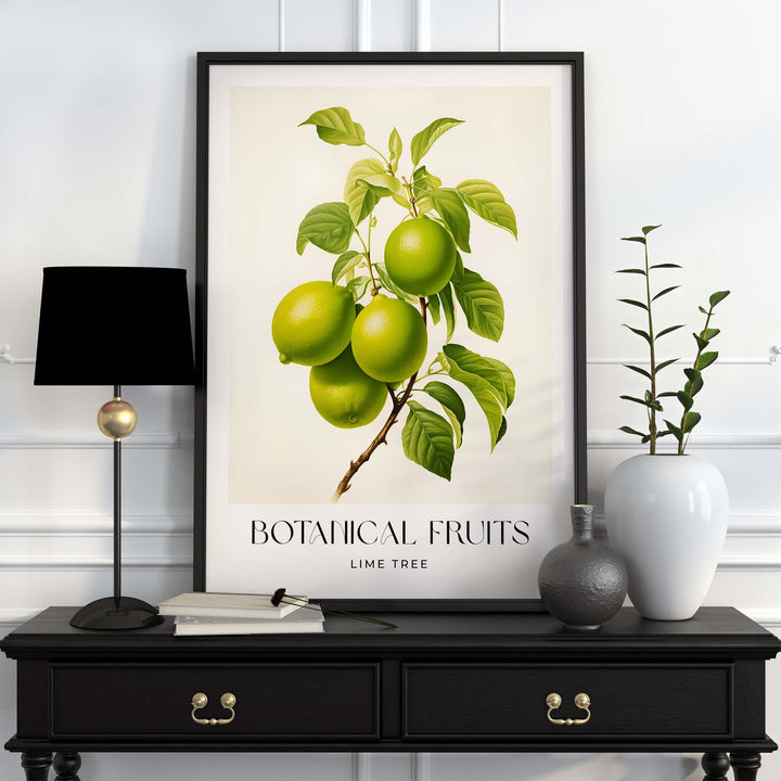 Lime Tree Vintage Botanical Print, Rustic Limes Fruit Poster, Farmhouse Kitchen Decor Retro Wall Art, Watercolour Original Art Painting