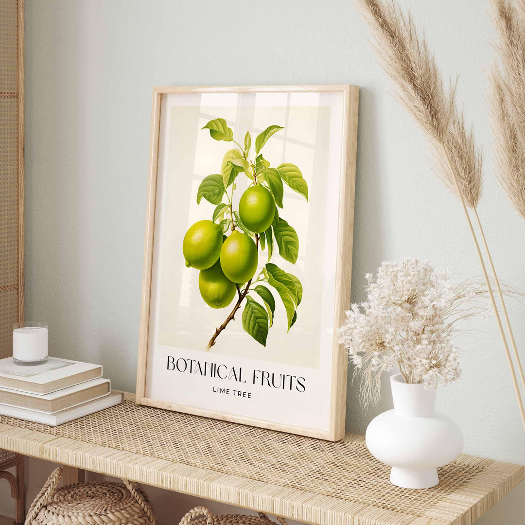 Lime Tree Vintage Botanical Print, Rustic Limes Fruit Poster, Farmhouse Kitchen Decor Retro Wall Art, Watercolour Original Art Painting