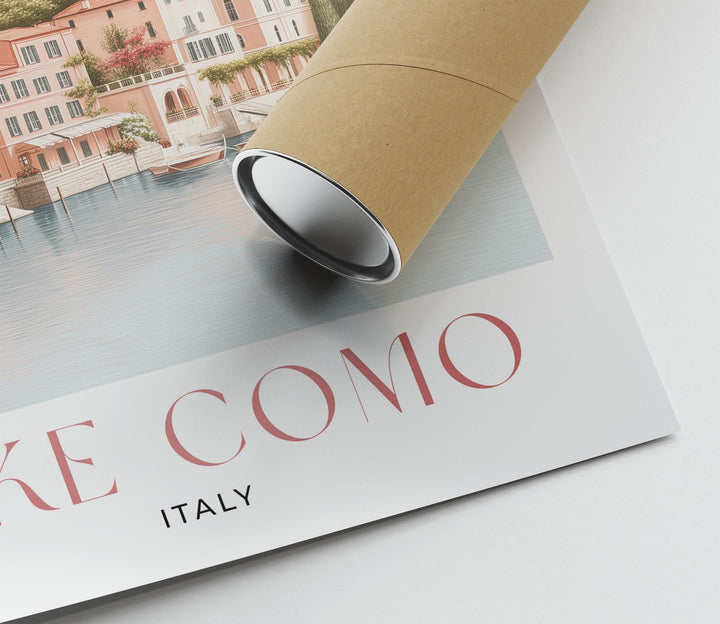 Lake Como Travel Print, Italian Lakes Wall Art, Bellagio & Villas Illustration, Elegant Coastal Lake Poster, Italy Landscape Art