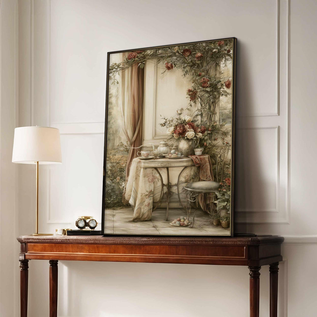 Chateaucore Wall Art Print, French Tea Garden Wall Decor, Romantic Vintage Floral Print, Antique Country Poster, Elegant Cottage Home Decor