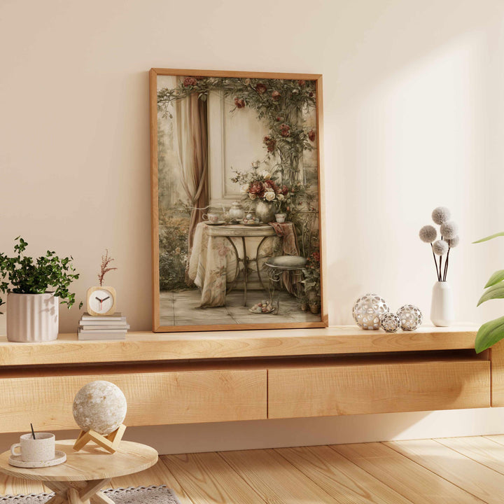 Chateaucore Wall Art Print, French Tea Garden Wall Decor, Romantic Vintage Floral Print, Antique Country Poster, Elegant Cottage Home Decor