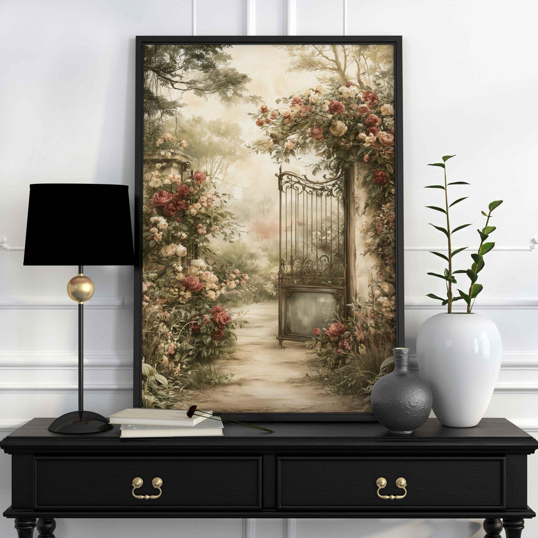 Chateaucore Wall Art Print, Romantic French Garden, Vintage Rose Wall Decor, Antique Botanical Art, Cottagecore Country Home Decor