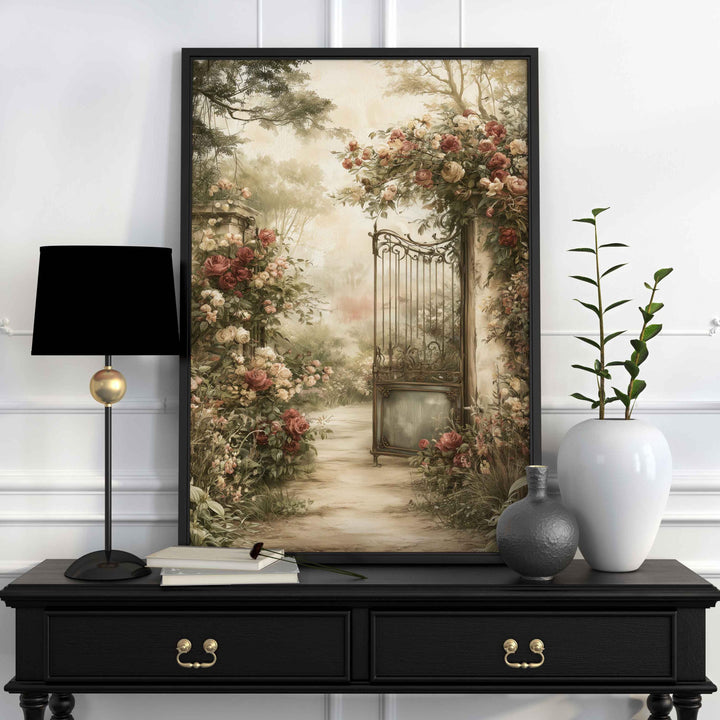 Chateaucore Wall Art Print, Romantic French Garden, Vintage Rose Wall Decor, Antique Botanical Art, Cottagecore Country Home Decor