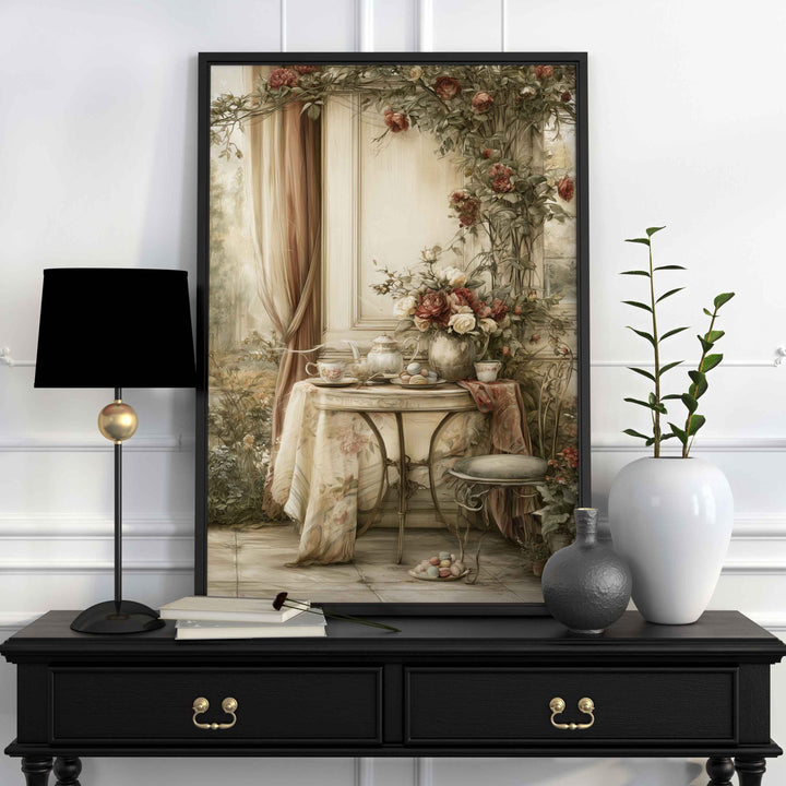 Chateaucore Wall Art Print, French Tea Garden Wall Decor, Romantic Vintage Floral Print, Antique Country Poster, Elegant Cottage Home Decor