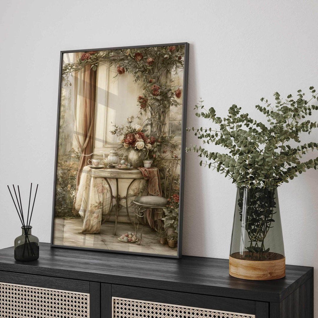 Chateaucore Wall Art Print, French Tea Garden Wall Decor, Romantic Vintage Floral Print, Antique Country Poster, Elegant Cottage Home Decor