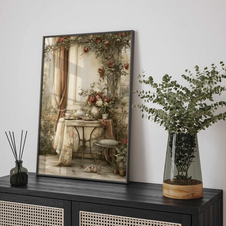 Chateaucore Wall Art Print, French Tea Garden Wall Decor, Romantic Vintage Floral Print, Antique Country Poster, Elegant Cottage Home Decor