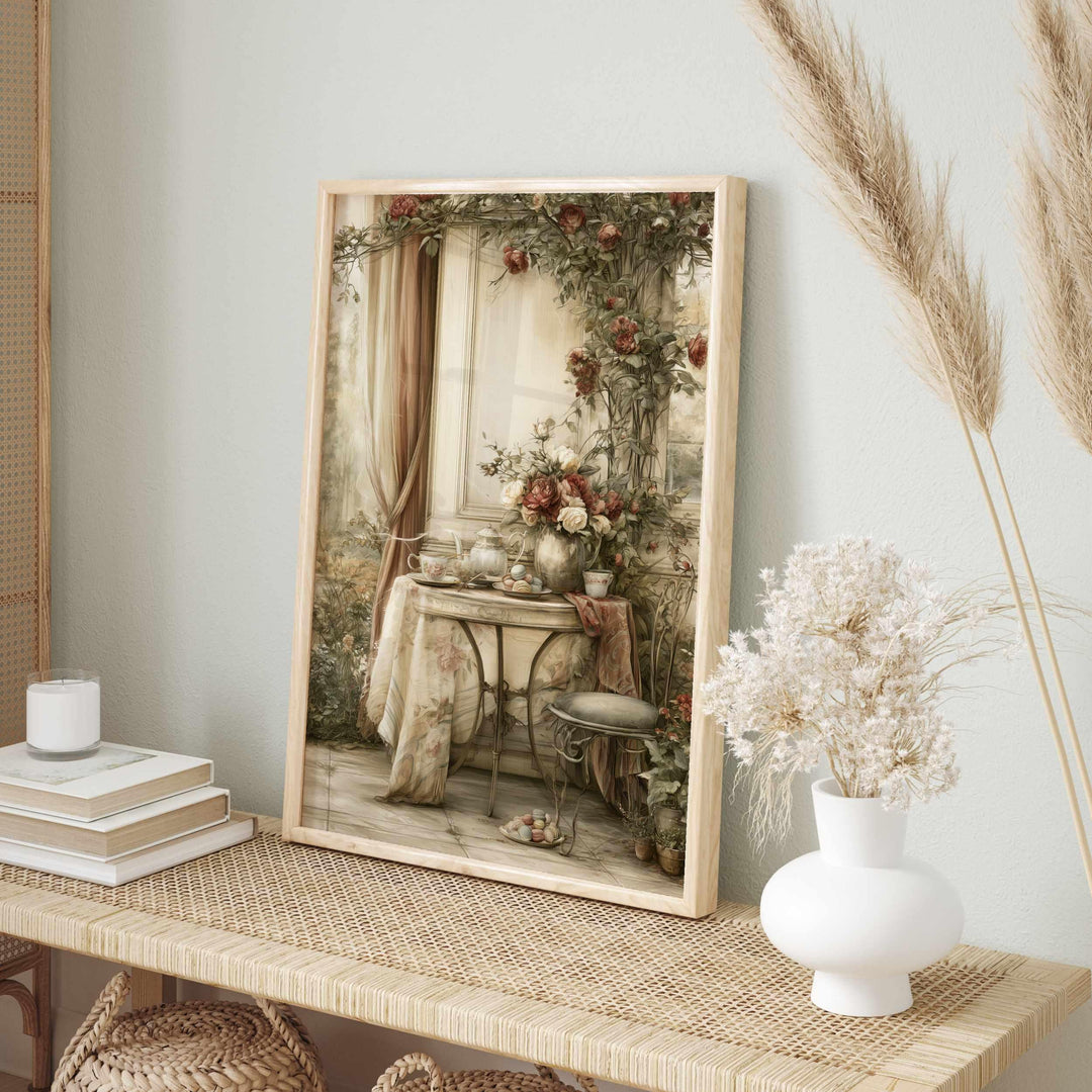 Chateaucore Wall Art Print, French Tea Garden Wall Decor, Romantic Vintage Floral Print, Antique Country Poster, Elegant Cottage Home Decor